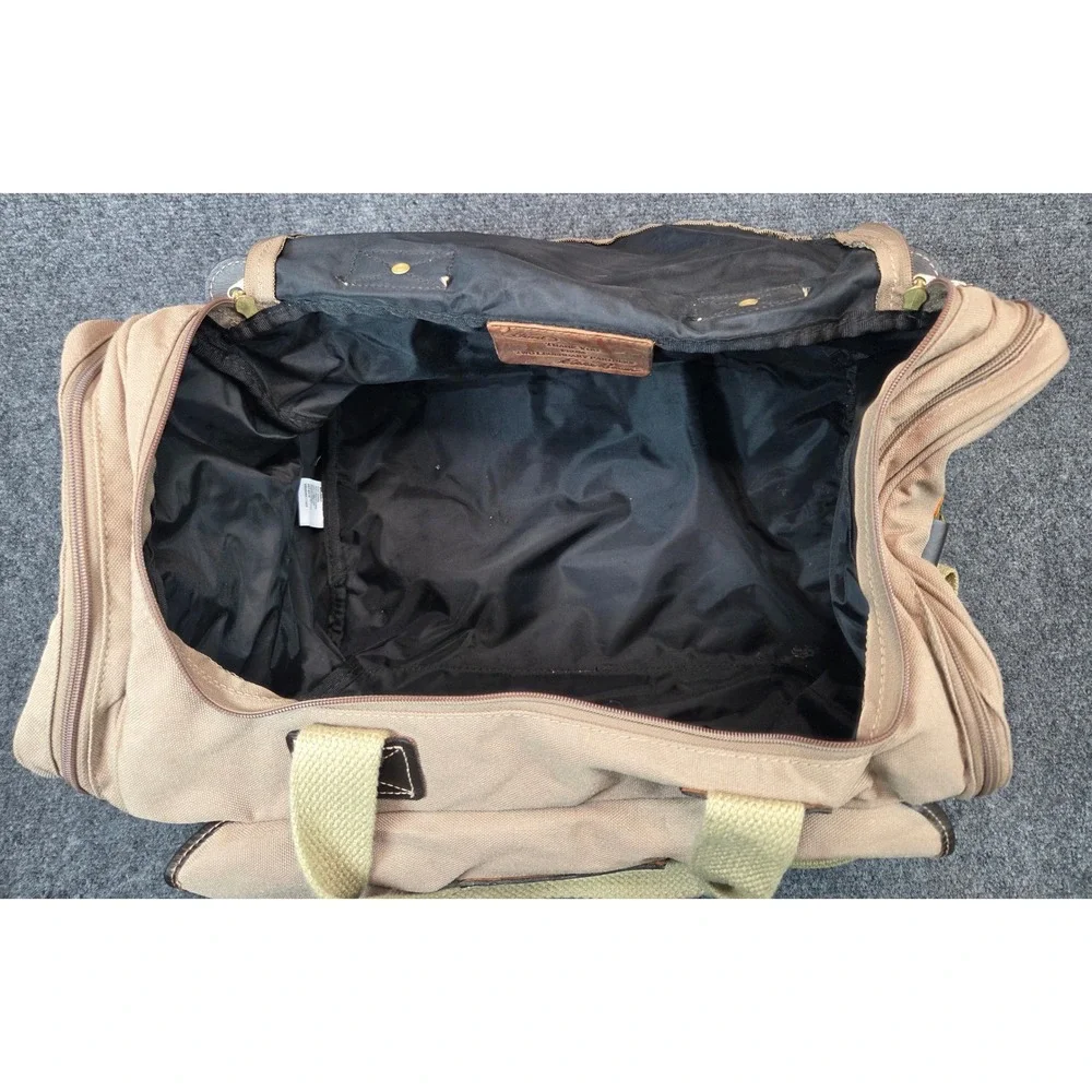 Eddie Bauer Ford Collaboration Canvas Leather Duffle Bag Tan Travel Weekend USA